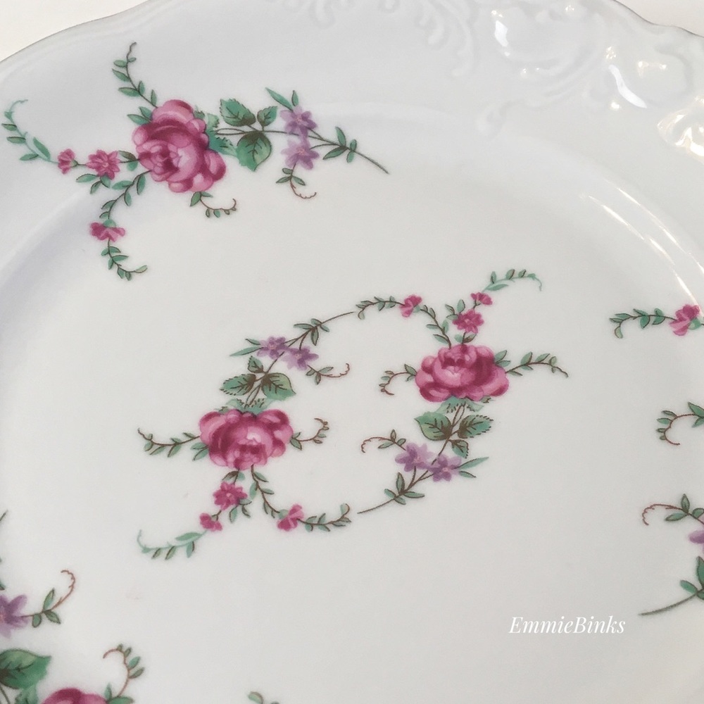Vtg 1940s Wawel Fine Porcelain Rose Garden Gold Trim Bread & Butter Plates (2) - Picture 3 of 16